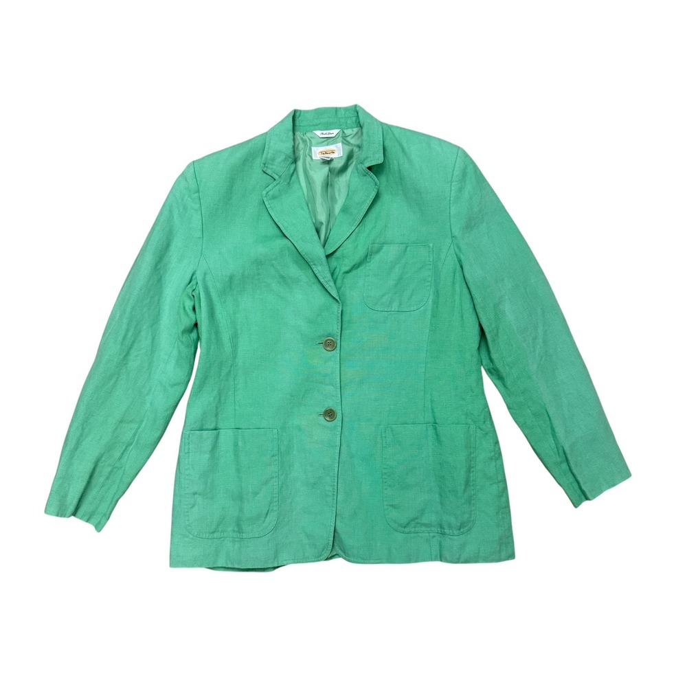 Talbots Blazer Women 14 Green Irish Linen Two Button Patch Pockets Lined